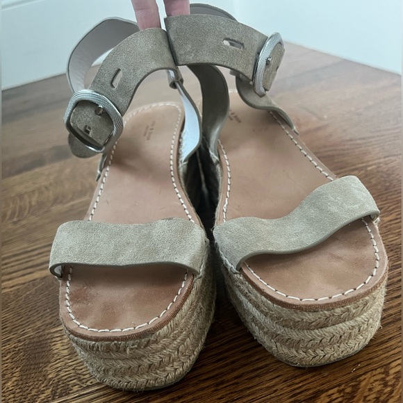 RAG & BONE‎ Ansley Platform Wedge Espadrille Suede Sandals Taupe Leather 37